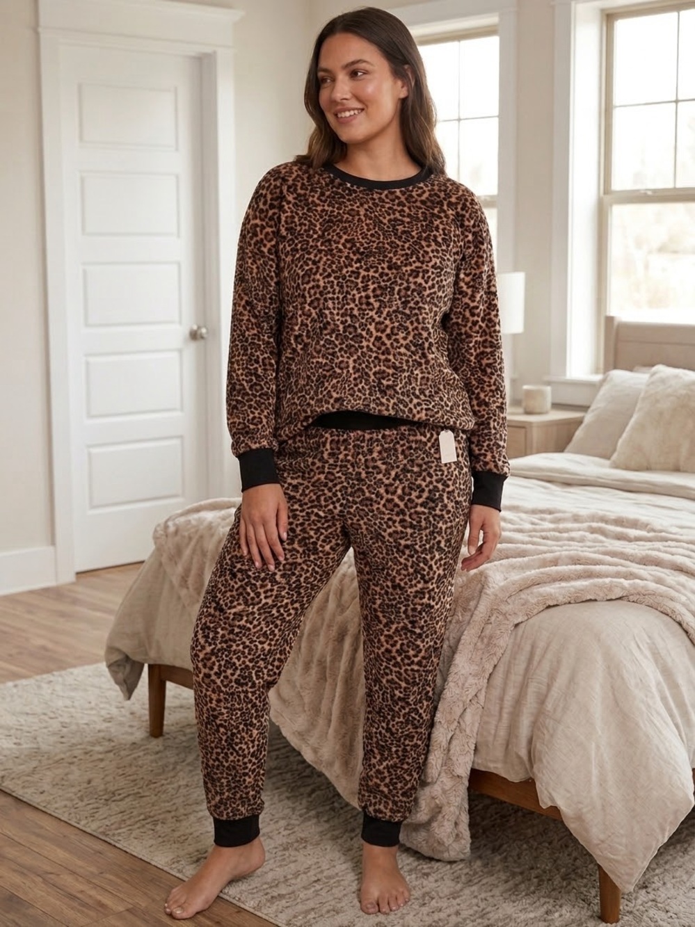 NWOT Womens Velour Cheetah Print Leopard Pajamas Set Sleepwear Size XL Joyspun